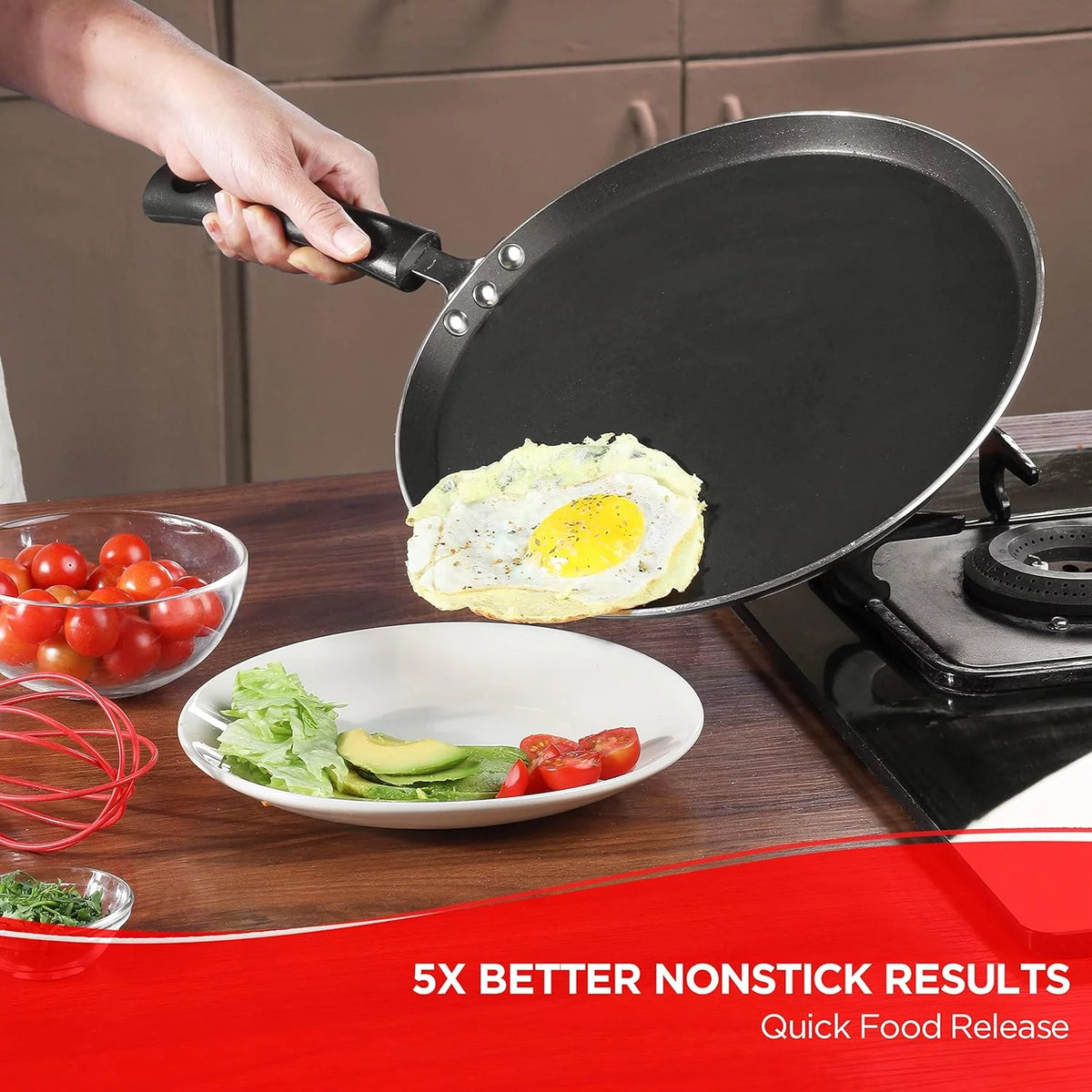 Non-Stick Flat Dosa Tawa/Griddle, 10", Black/Blue E40672