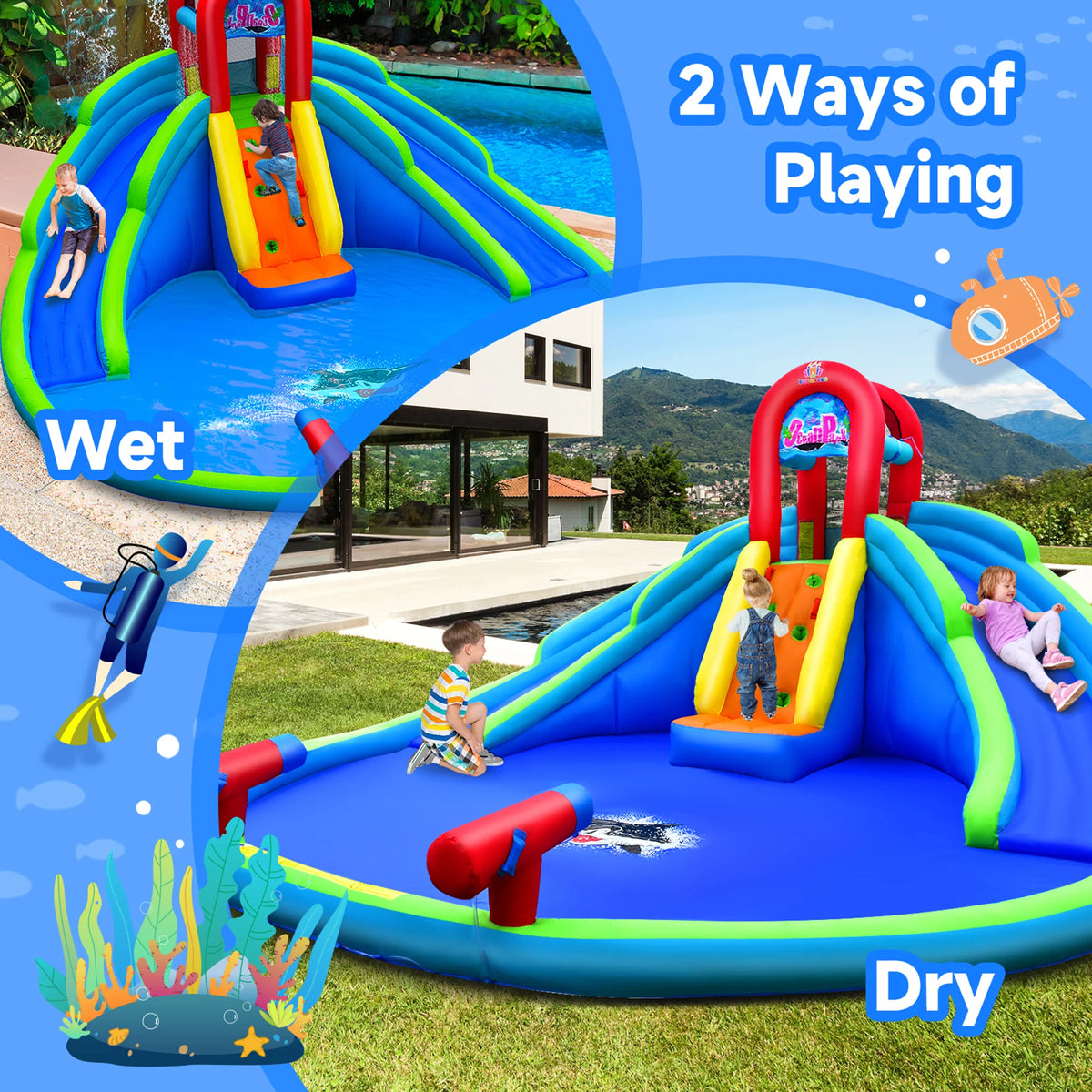 Inflatable Wet & Dry Bounce House with Blower U4947