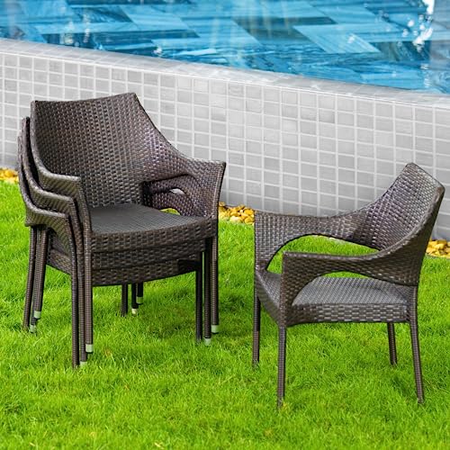 Outdoor Dining Chairs Set of 4 Stackable Wicker D7298