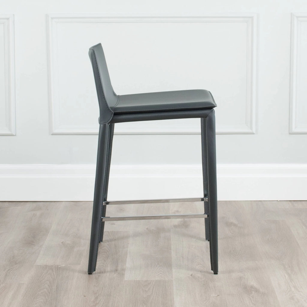 Black Leather Wrapped Counter Stool with Steel Frame F383