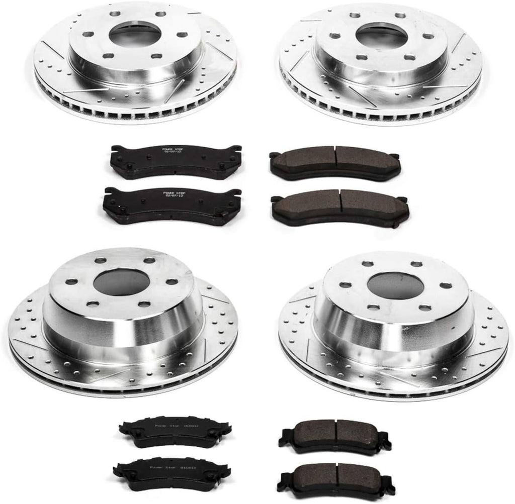 Front and Rear Carbon Fiber Brake Pads with Drilled & Slotted Brake Rotors Kit H997