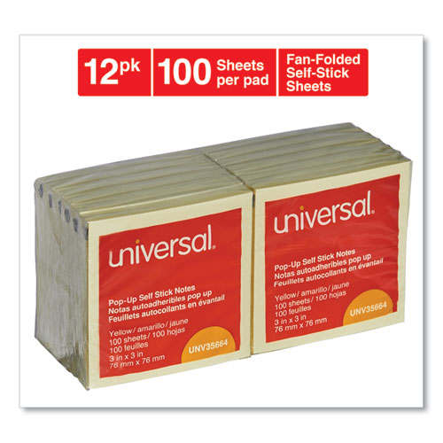 Yellow 3 X 3 Self-Stick Pop-Up Note Pads, 100-Sheet, 12/pack N1875