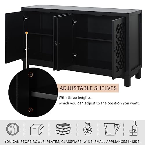 Black Farmhouse Buffet Sideboard with Adjustable Shelves and 4 Doors Wood Cabinet Z919898
