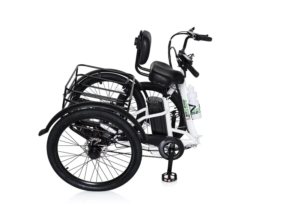 24" Electric Folding Tricycle, 7-Speed, 3 Wheels, 350W Motor, Black & White U7477