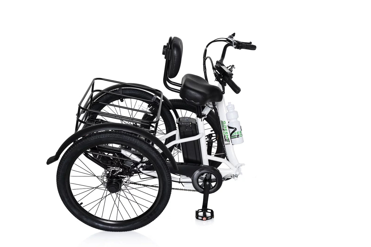 24" Electric Folding Tricycle, 7-Speed, 3 Wheels, 350W Motor, Black & White U7477