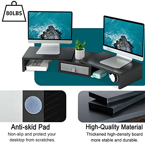 Dual Monitor Stand Riser with Drawer Adjustable (Rustic Brown) V229311