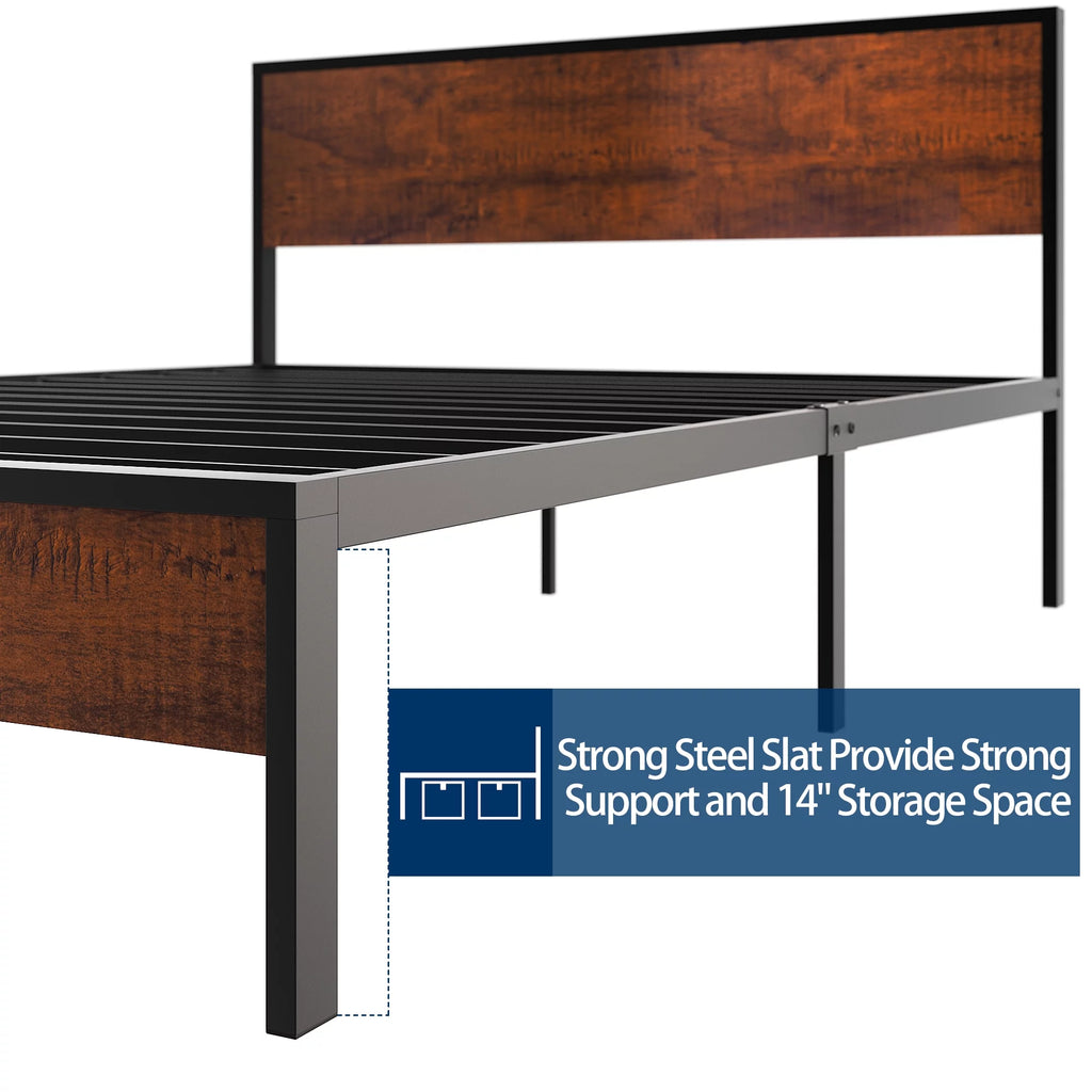 Full Metal Bed Frame with Wood Headboard B988564