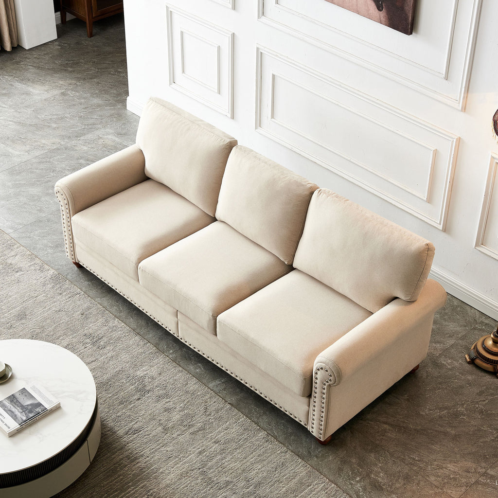3 Seater Polyester Sofa with Storage and Removable Cushions Q594