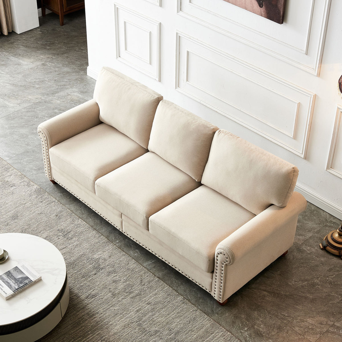 3 Seater Polyester Sofa with Storage and Removable Cushions Q594