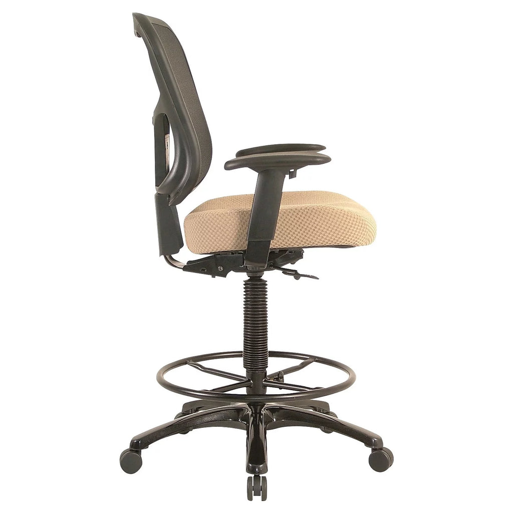 Ergonomic Fabric Mid-Back Drafting Stool Beige K817860