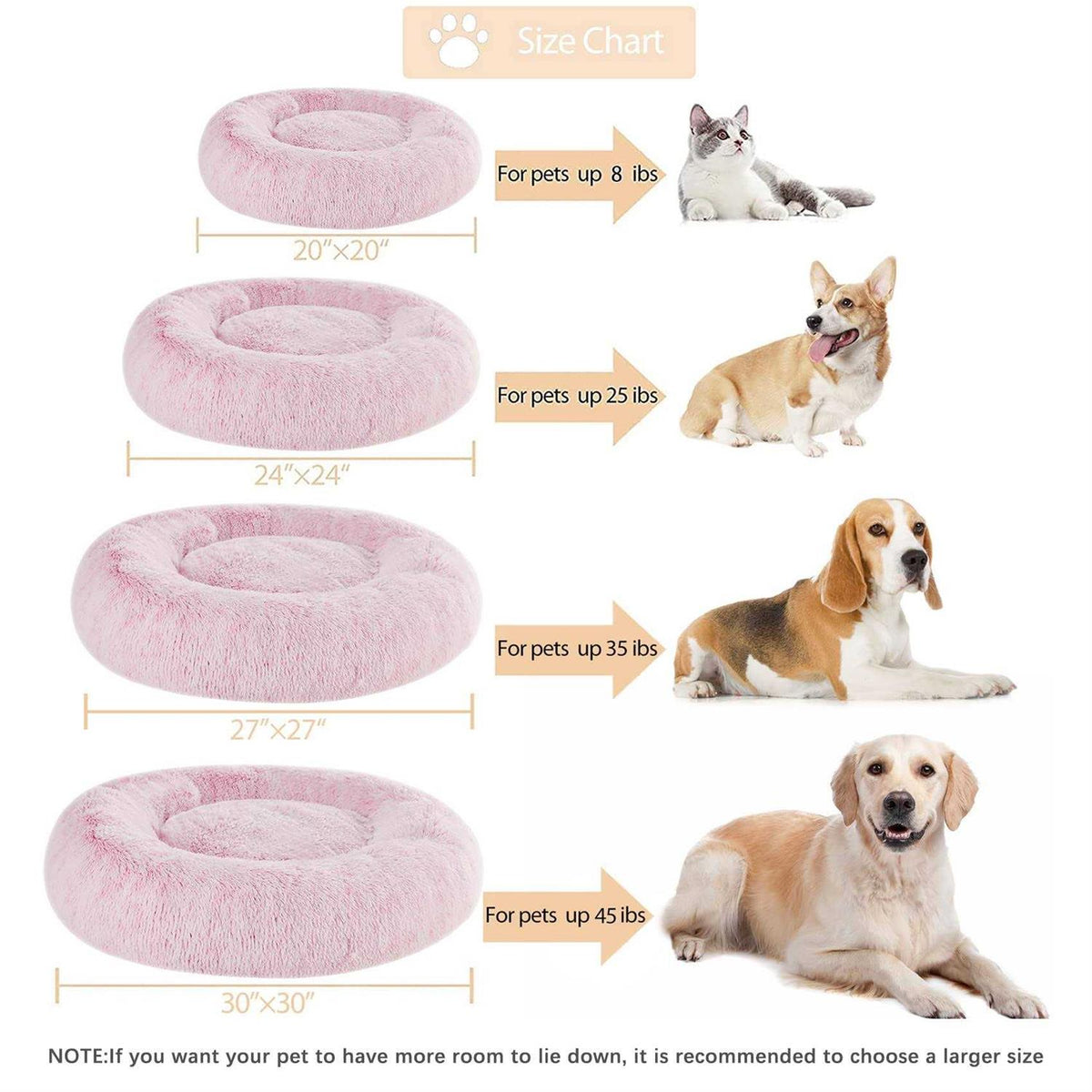 Small Dog Bed Donut Faux Fur Anti-Anxiety Pet Bed P98437