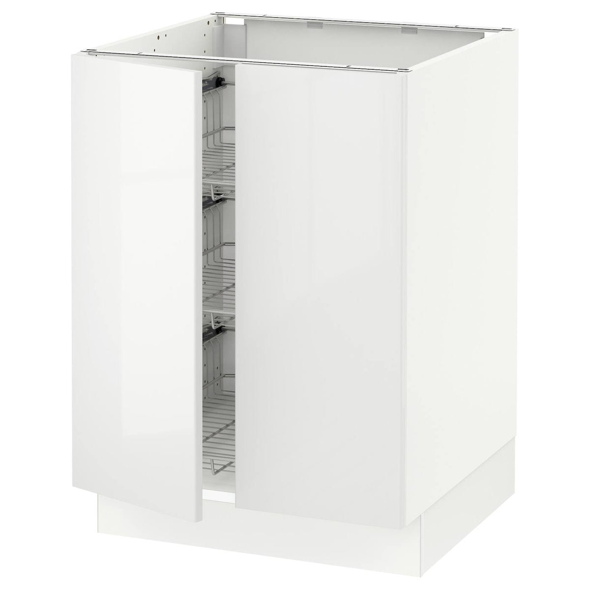 White Base Cabinet with Wire Basket and 2 Doors U3388