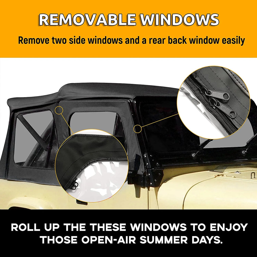 Convertible Soft Top Sailcloth for 1987-1995 Jeep Wrangler YJ Black 2 Door T141