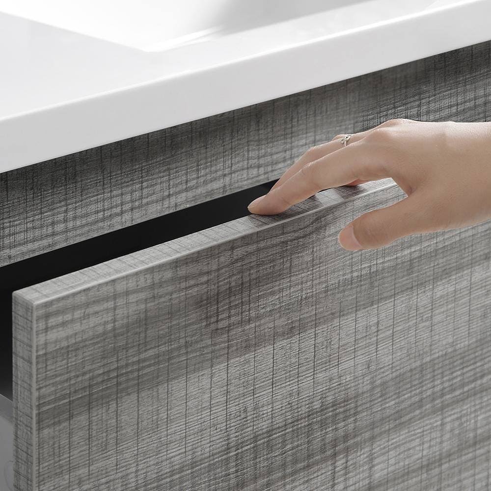 Glossy Ash Gray Free Standing Bathroom Cabinet with Integrated Sink C740320