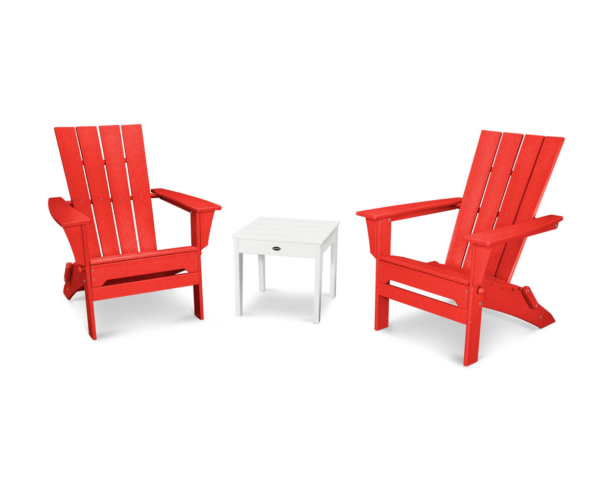 3 Piece White/Sunset Red Adirondack Set V789