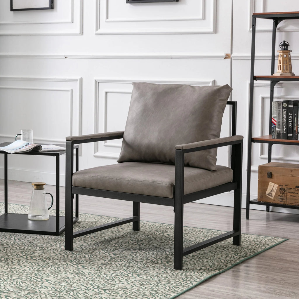 Gray Faux Leather Accent Chair with Black Metal Frame Z15376