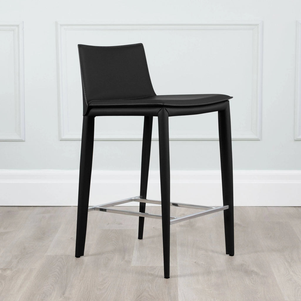 Black Leather Wrapped Counter Stool with Steel Frame F383
