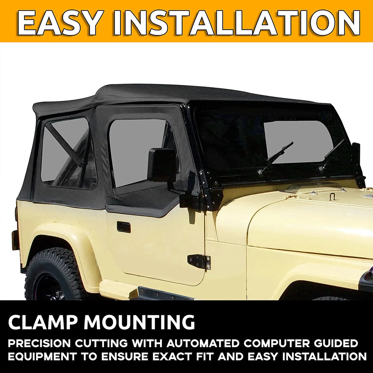 Convertible Soft Top Sailcloth for 1987-1995 Jeep Wrangler YJ Black 2 Door T141