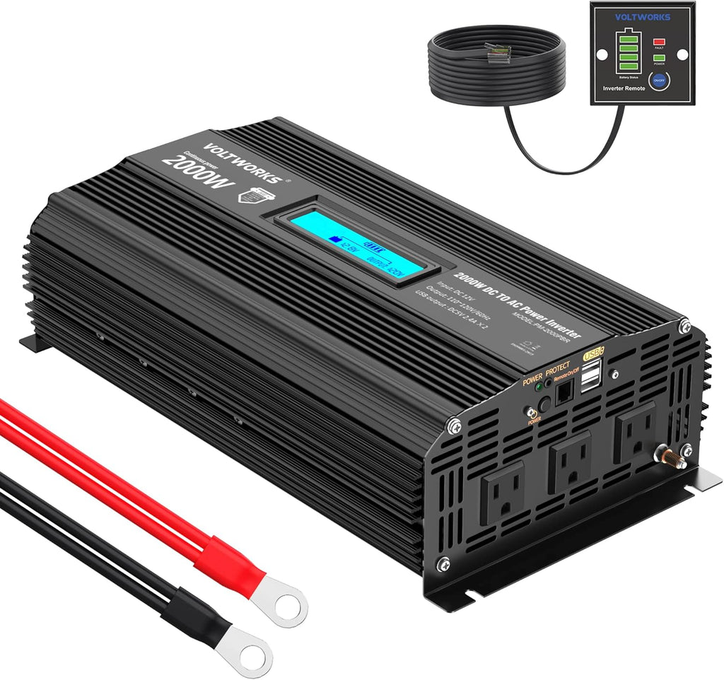 1100 watt Modified Sine Wave Power Inverter with LCD Display Remote Control 2AC Outlets Dual USB Ports P8435