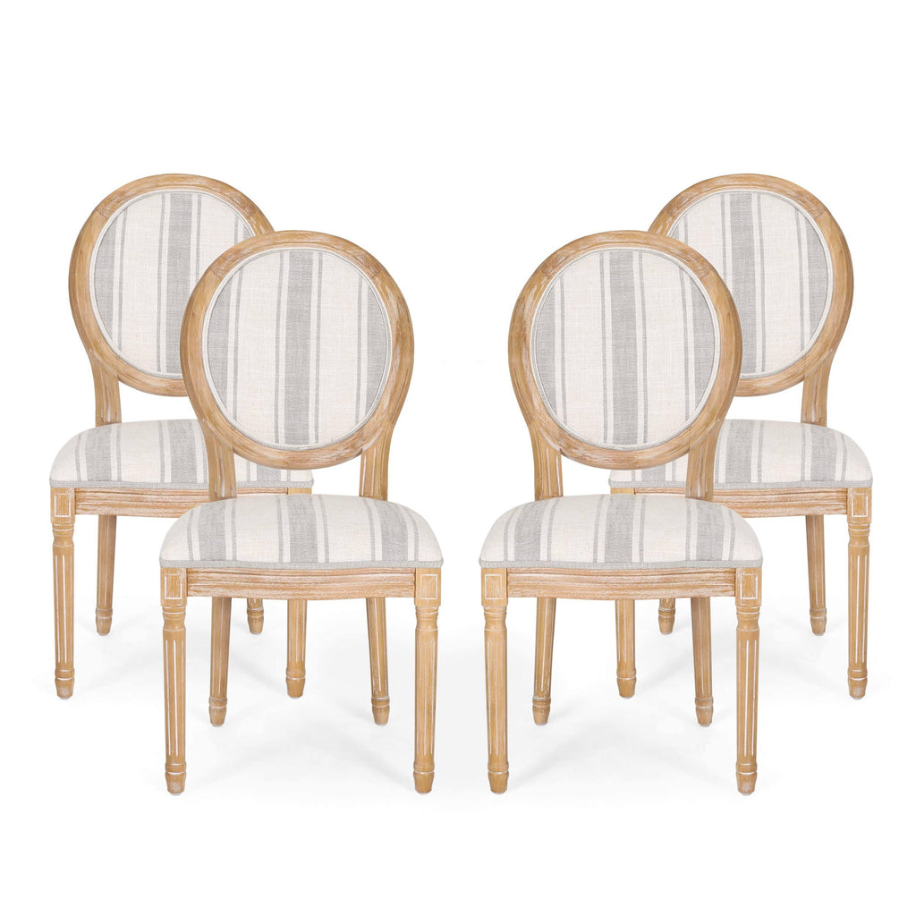 Dining Chair Set of 4 Gray Stripes Light Beige Natural K9404