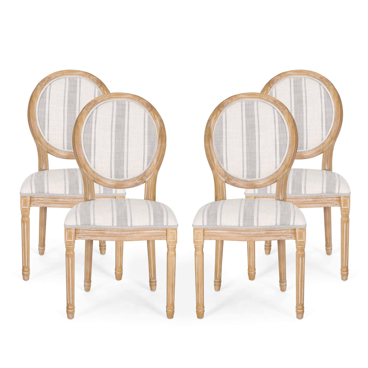 Dining Chair Set of 4 Gray Stripes Light Beige Natural K9404