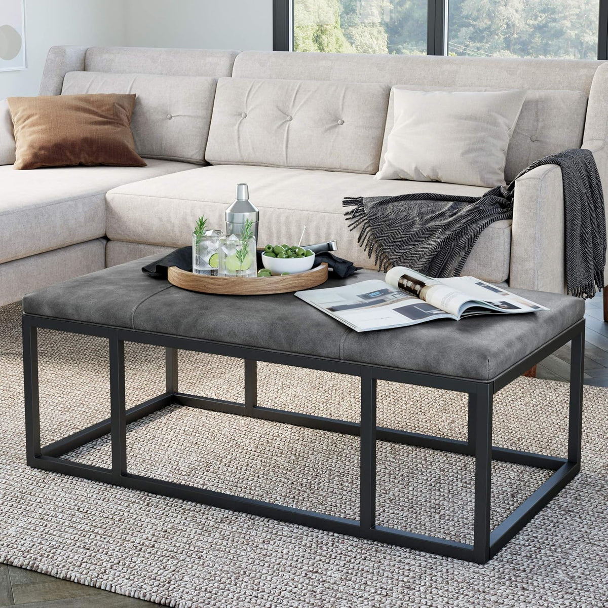 Walnut Acacia Veneer Metal Coffee Table L9244