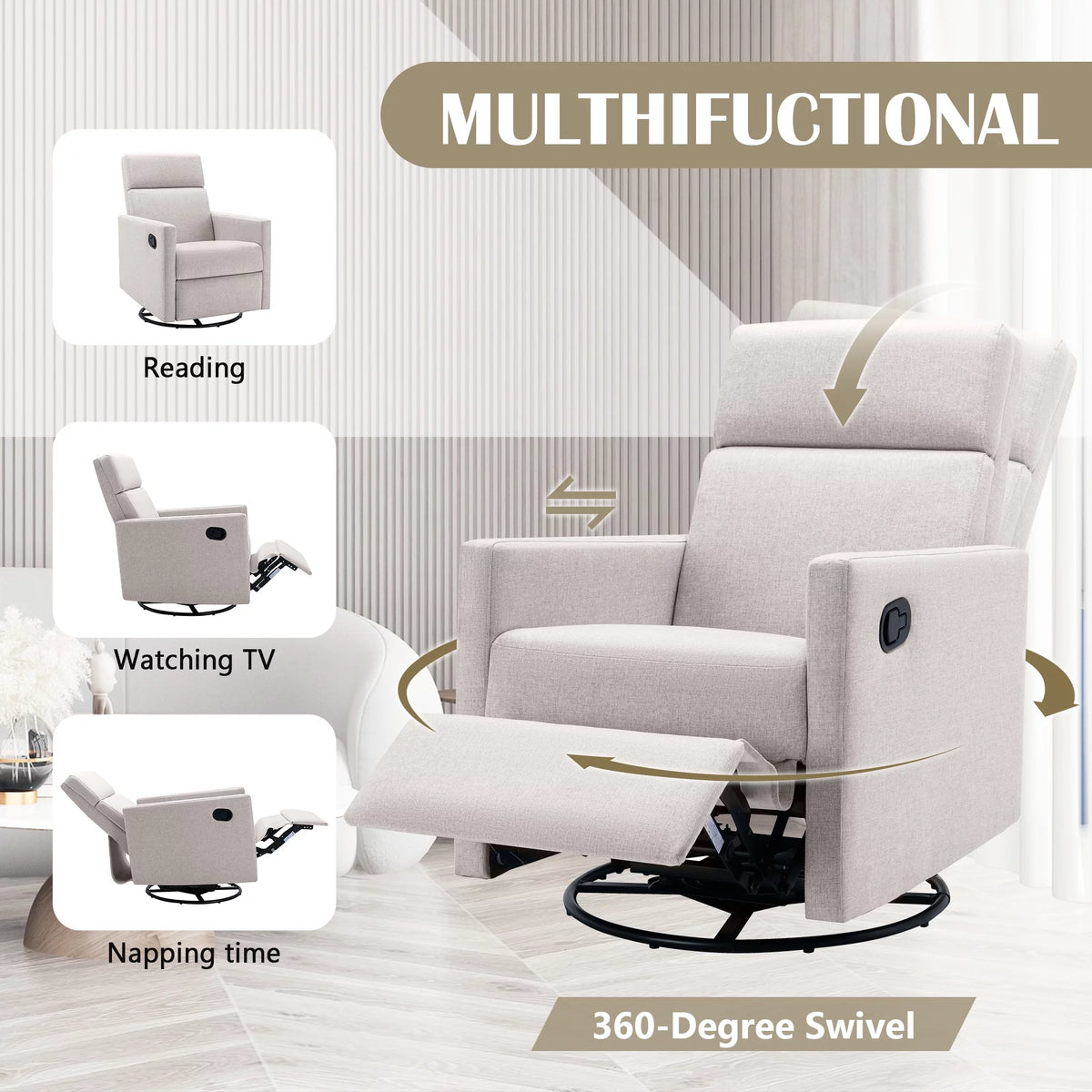Tan Upholstered Swivel Recliner Chair M93107