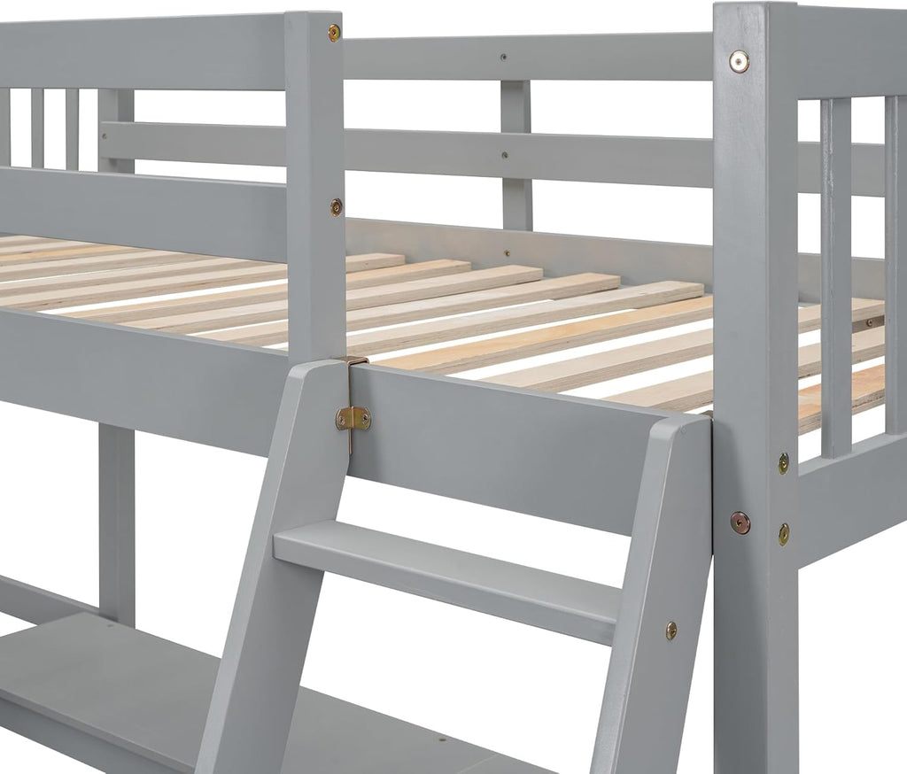 Gray Twin Size L-Shaped Loft Bed with Ladder and 2 Built-in Desks G1602