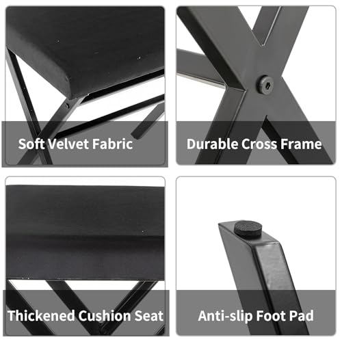 Black Square Thickened Cushion Vanity Stool with Metal X Legs E7809