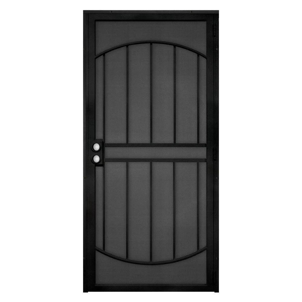 36 in. x 80 in. Black Steel Security Door with Perforated Metal Screen F7149