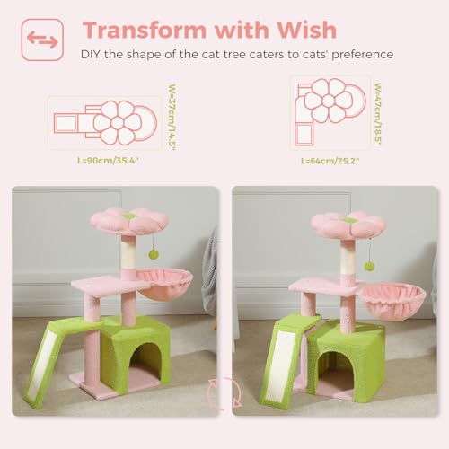 Green 32'' Cat Tree with Sisal Scratching Ramp and Hammock I54563