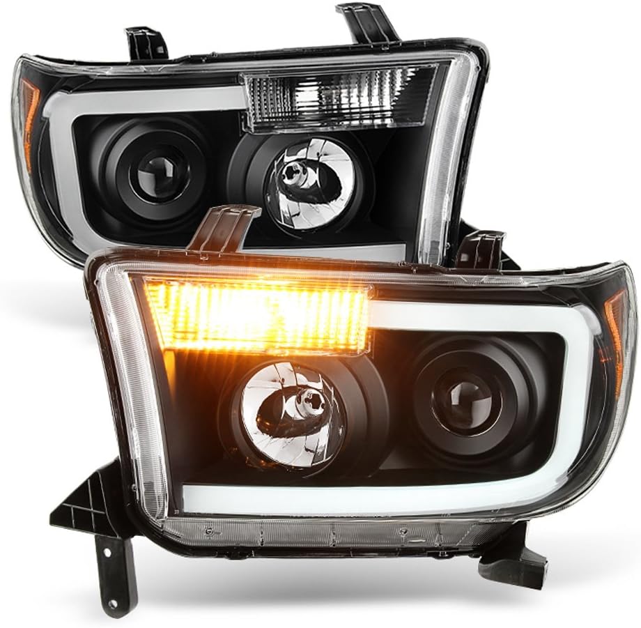 Black LED Tube Projector Headlights Pair M726