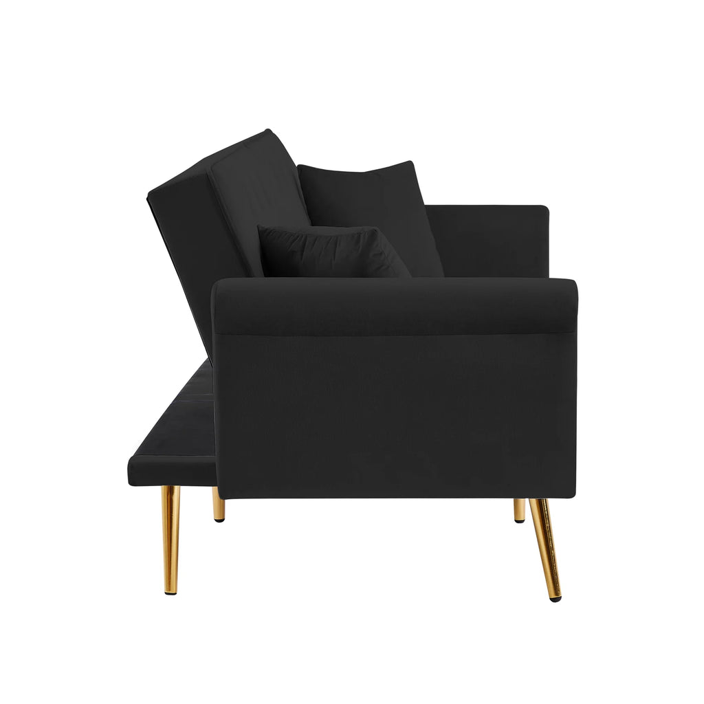 Black Velvet Tufted Futon Sofa Bed U663464