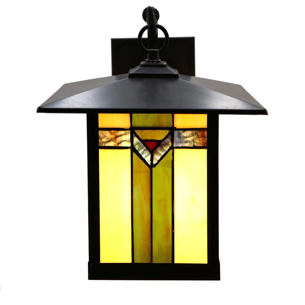 1-Light Bronzed Stained Glass Outdoor Wall Sconce T86531