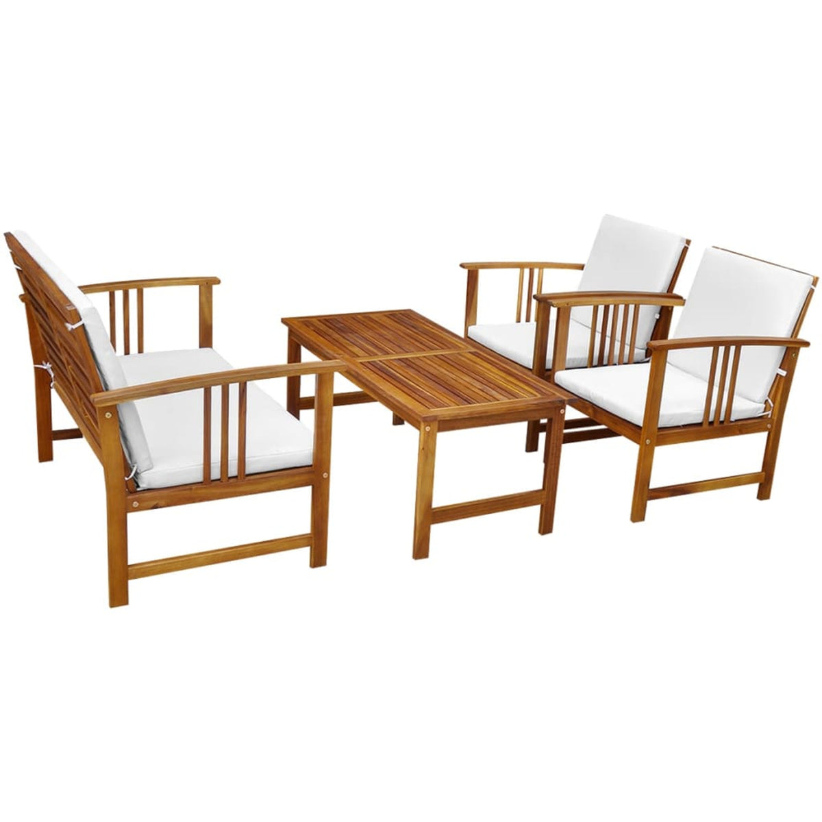 4 Piece Acacia Wood Outdoor Sectional Sofa Set with White Cushions M86256