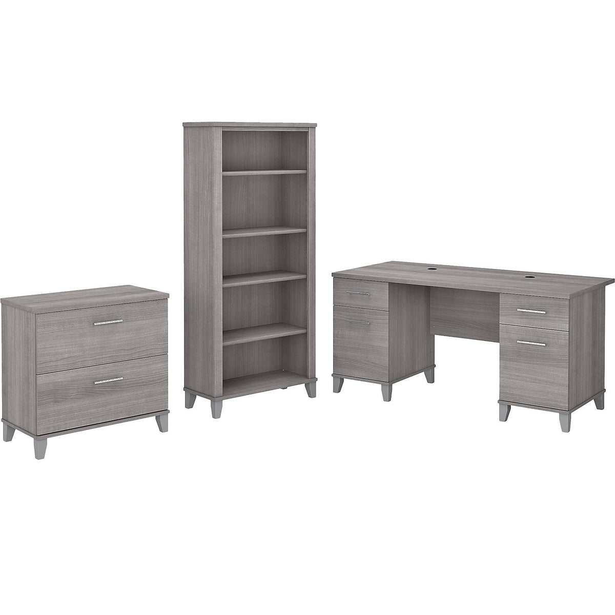 60W Office Desk with Lateral File Cabinet and 5 Shelf Bookcase I7961