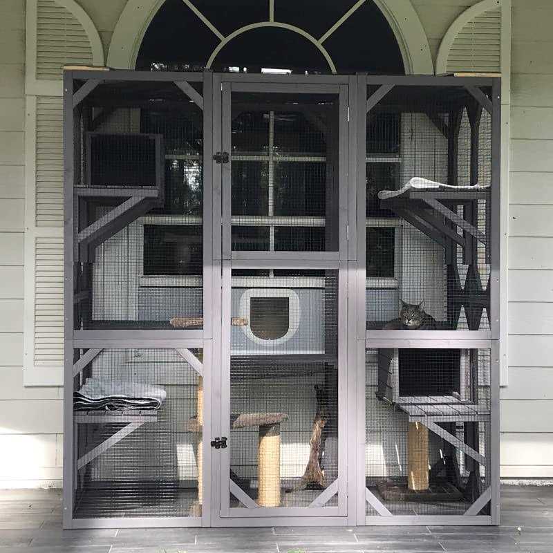 Large Cat House Outdoor Cat Enclosure Indoor Cage Kitty Condo Playpen with Door R907515
