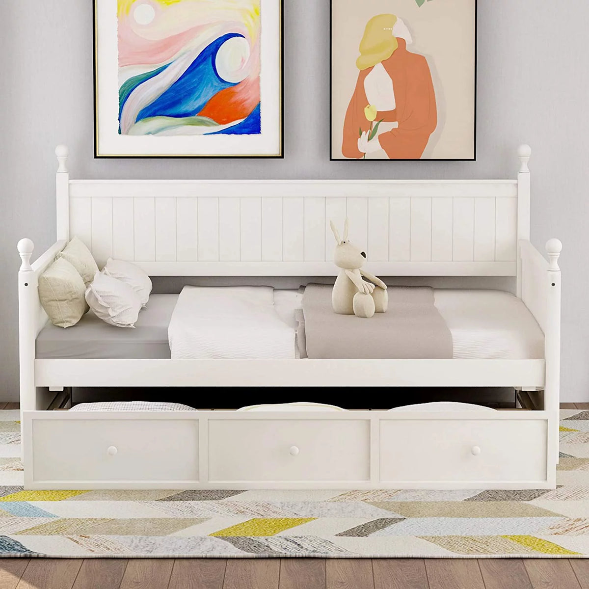 White Wood Daybed with Drawers B904