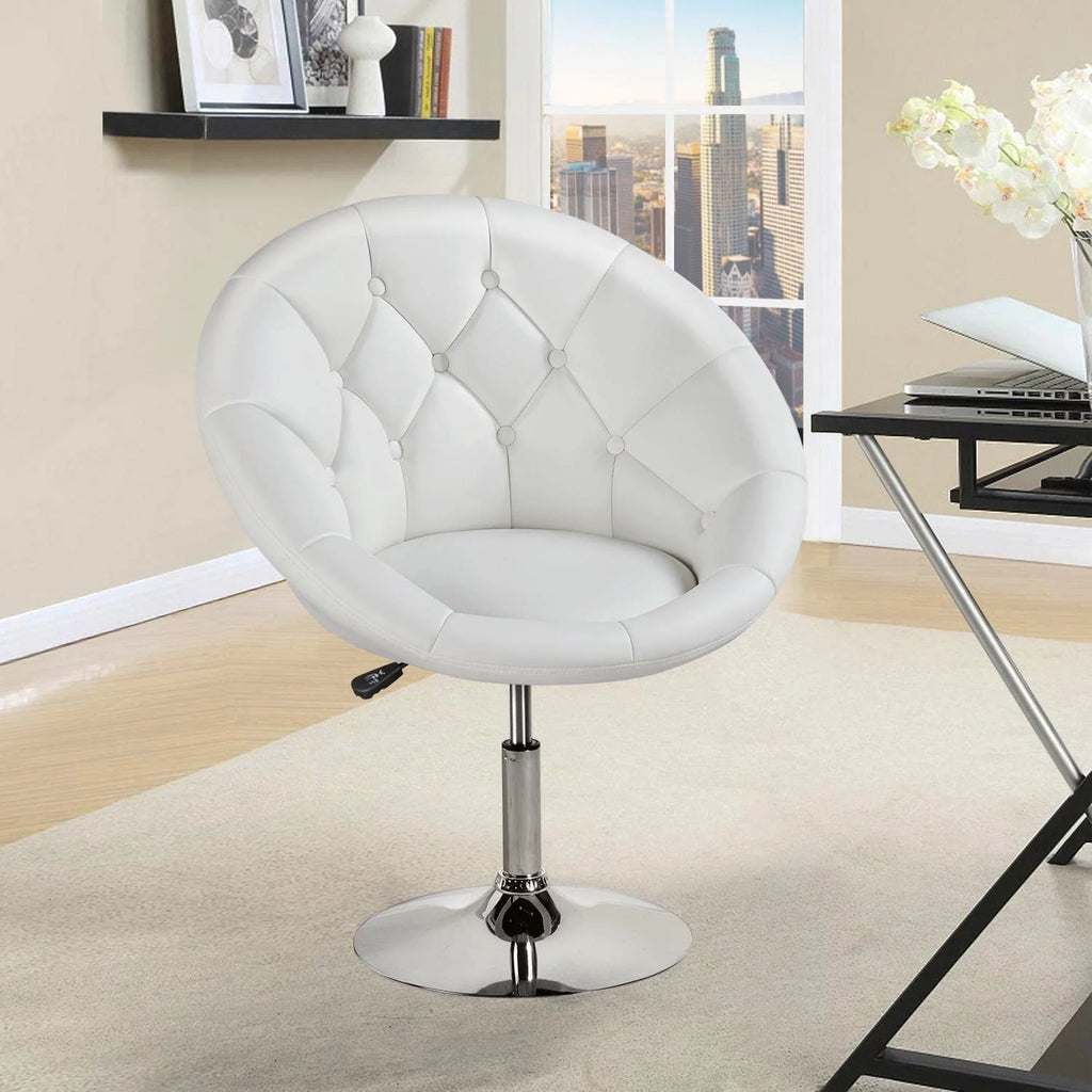 White Tufted Height Adjustable Swivel Accent Chair H579