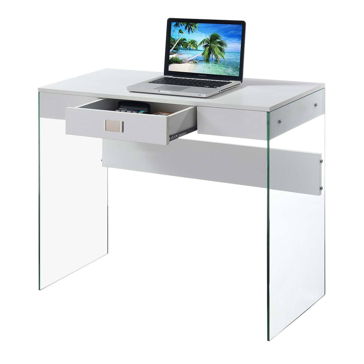 36 in. Glass Desk Gray Marble J787402