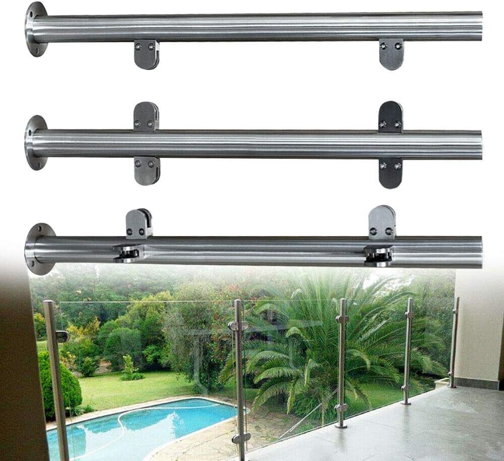 110cm High Glass Balustrade Railing Post Glazing Stainless Steel Pole Handrail Silver Pack of 2 F625897