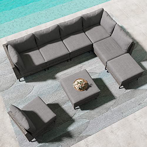 8 Piece PE Rattan Wicker Outdoor Sectional Sofa Set with Cushions M51127