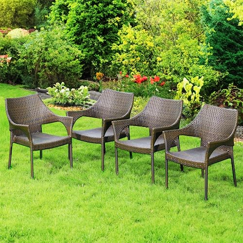 Outdoor Dining Chairs Set of 4 Stackable Wicker D7298