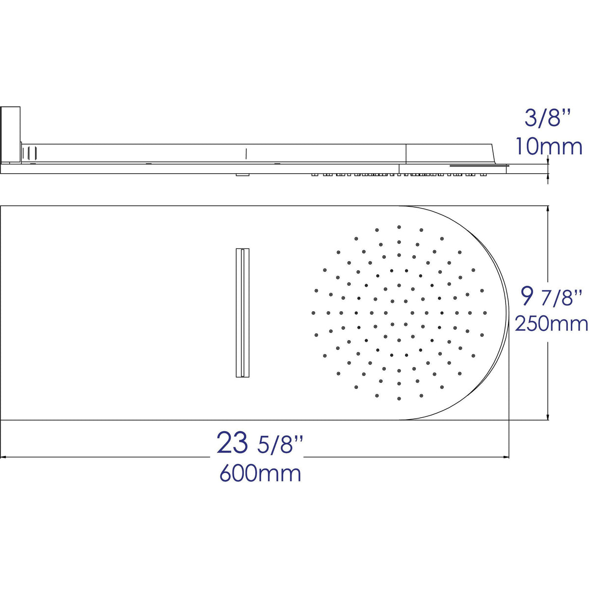 Polished Chrome 10x22 Wall-Mounted Square Waterfall Rain Shower Head J585418