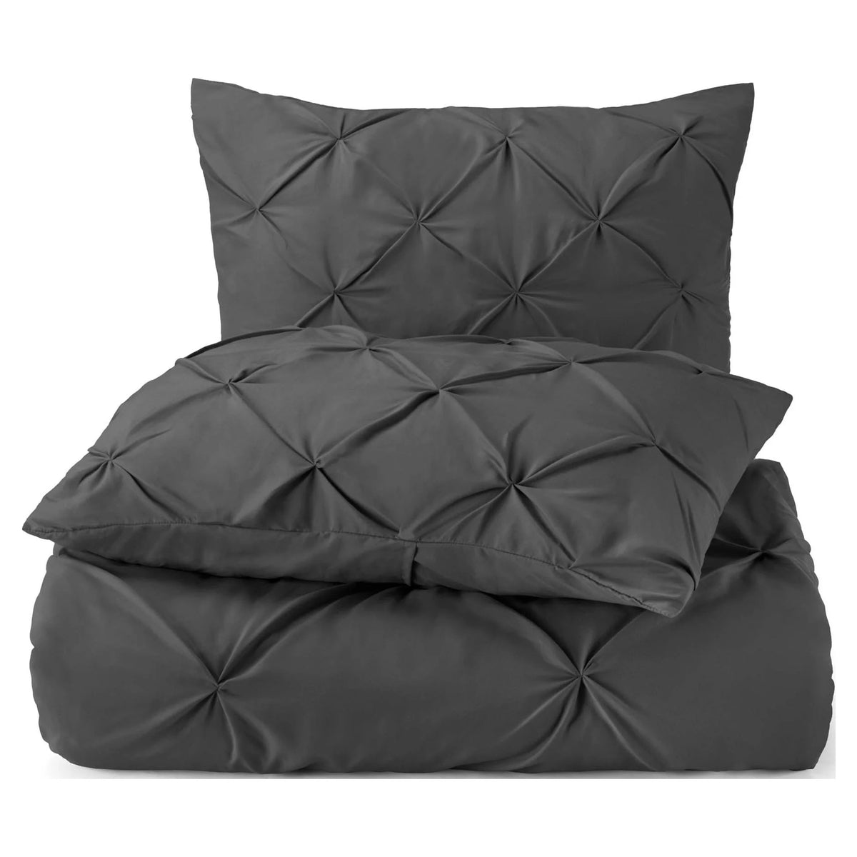 3 Piece Pinch Pleated Microfiber Duvet Cover Set Queen Gray U95170