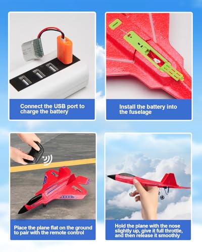 2.4GHz Remote Control Airplane with Gyro Stabilizer LED Light Red X90607