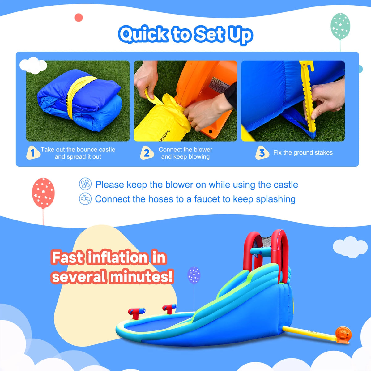 Inflatable Wet & Dry Bounce House with Blower U4947
