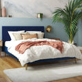 Queen Ivory Velvet Upholstered Bed with Headboard A6510