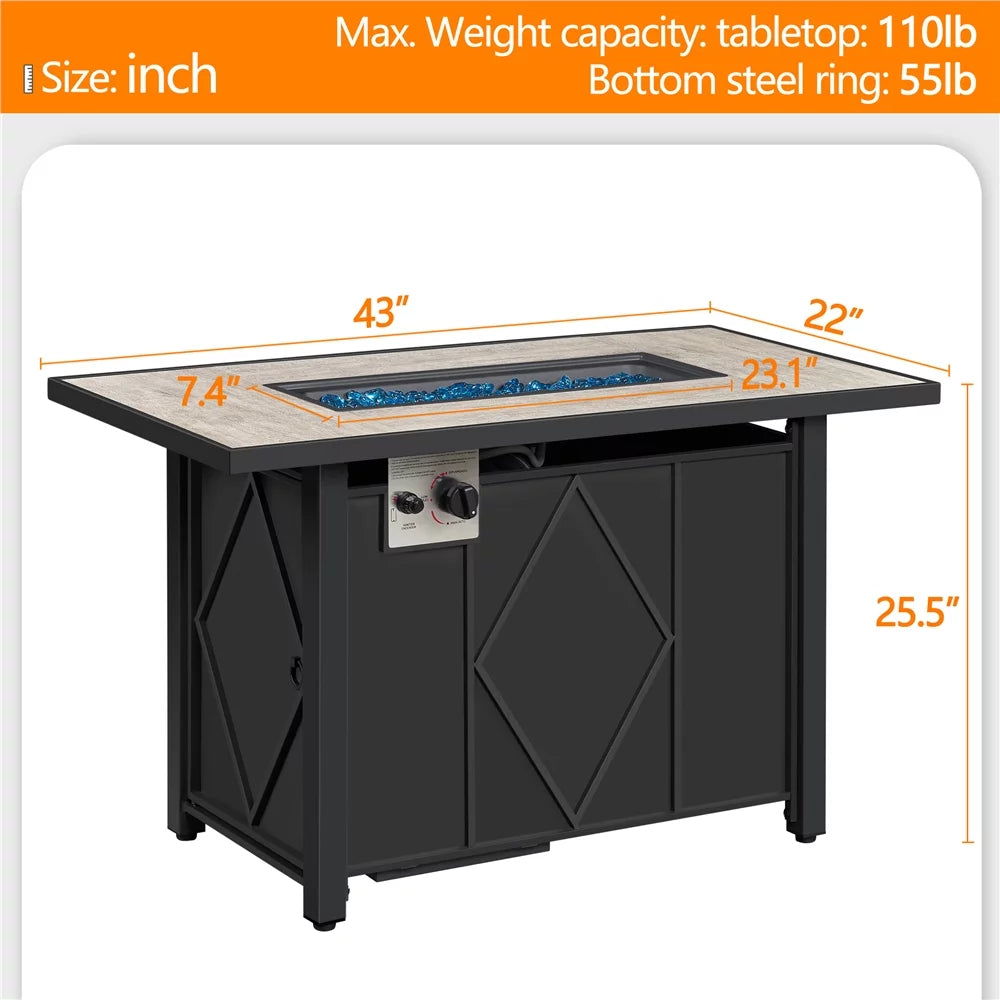 43″ Metal Fire Table with Ceramic Top & Cover L715