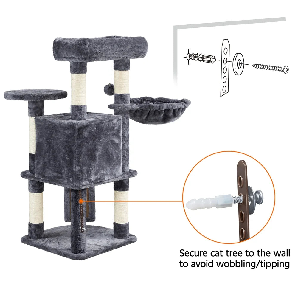 42"H Multilevel Cat Tree Tower with Condo and Perches, Dark Gray O48602